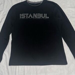 Men's Black Long Sleeve Shirt with 'Istanbul' Print